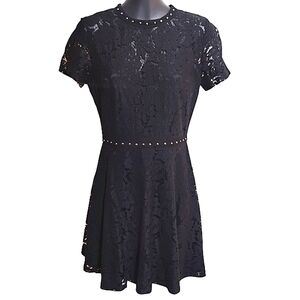 MISSGUIDED Studded Collar Waistline Double Layer Black Lace Mini Dress MED NWOT